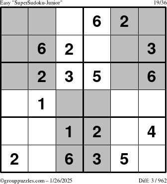 The grouppuzzles.com Easy SuperSudoku-Junior puzzle for Sunday January 26, 2025