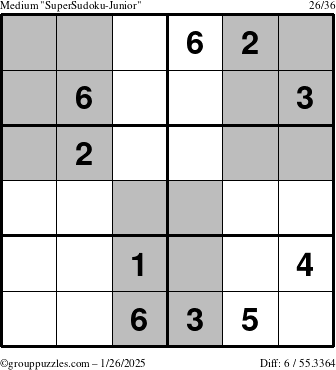 The grouppuzzles.com Medium SuperSudoku-Junior puzzle for Sunday January 26, 2025