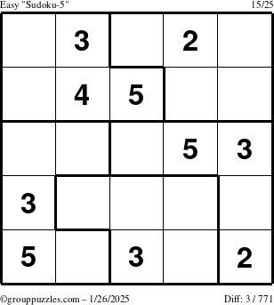 The grouppuzzles.com Easy Sudoku-5 puzzle for Sunday January 26, 2025