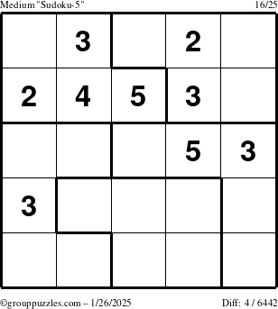 The grouppuzzles.com Medium Sudoku-5 puzzle for Sunday January 26, 2025