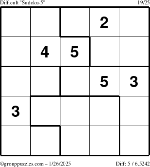 The grouppuzzles.com Difficult Sudoku-5 puzzle for Sunday January 26, 2025