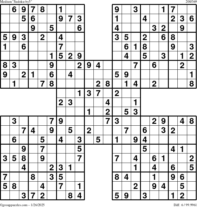 The grouppuzzles.com Medium Sudoku-by5 puzzle for Sunday January 26, 2025