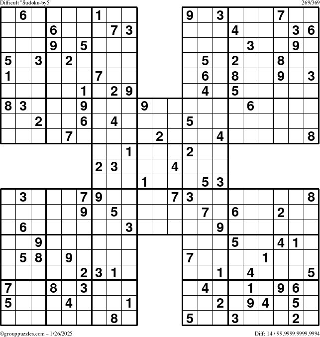 The grouppuzzles.com Difficult Sudoku-by5 puzzle for Sunday January 26, 2025