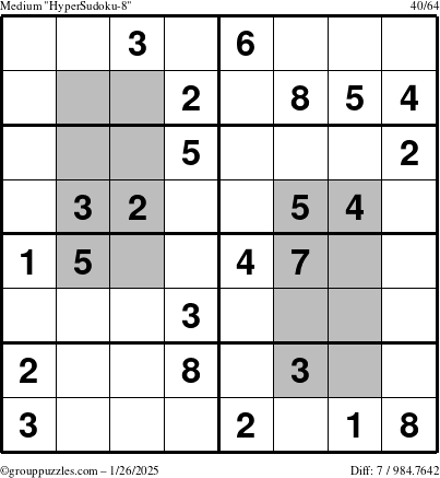 The grouppuzzles.com Medium HyperSudoku-8 puzzle for Sunday January 26, 2025