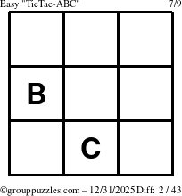 The grouppuzzles.com Easy TicTac-ABC puzzle for Wednesday December 31, 2025