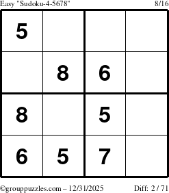 The grouppuzzles.com Easy Sudoku-4-5678 puzzle for Wednesday December 31, 2025