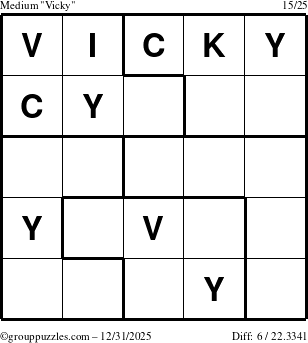 The grouppuzzles.com Medium Vicky puzzle for Wednesday December 31, 2025