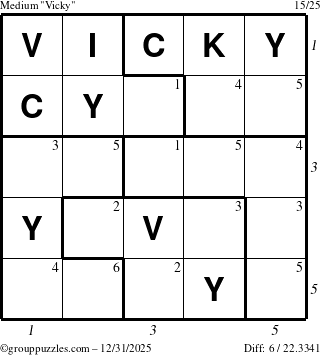 The grouppuzzles.com Medium Vicky puzzle for Wednesday December 31, 2025 with all 6 steps marked