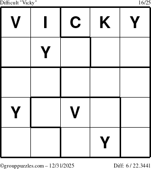 The grouppuzzles.com Difficult Vicky puzzle for Wednesday December 31, 2025