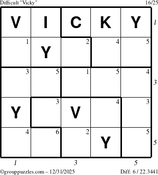The grouppuzzles.com Difficult Vicky puzzle for Wednesday December 31, 2025 with all 6 steps marked