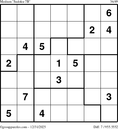 The grouppuzzles.com Medium Sudoku-7B puzzle for Wednesday December 31, 2025