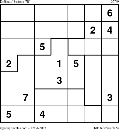 The grouppuzzles.com Difficult Sudoku-7B puzzle for Wednesday December 31, 2025