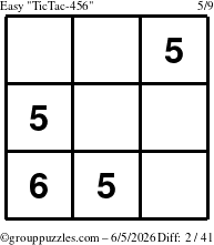 The grouppuzzles.com Easy TicTac-456 puzzle for Friday June 5, 2026