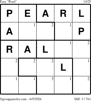 The grouppuzzles.com Easy Pearl puzzle for Friday June 5, 2026 with the first 3 steps marked