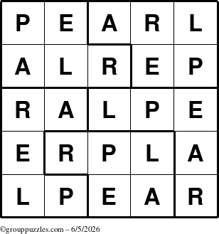 The grouppuzzles.com Answer grid for the Pearl puzzle for Friday June 5, 2026