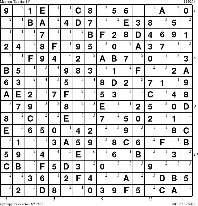 The grouppuzzles.com Medium Sudoku-16 puzzle for Friday June 5, 2026 with all 6 steps marked