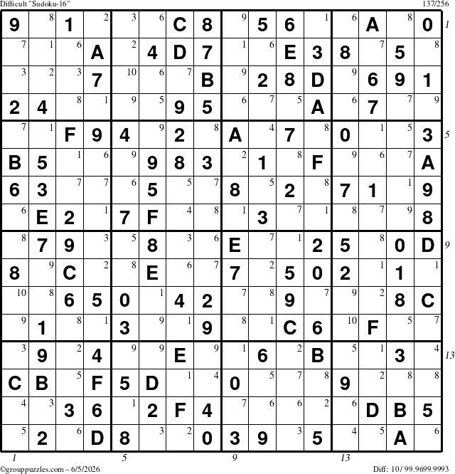 The grouppuzzles.com Difficult Sudoku-16 puzzle for Friday June 5, 2026 with all 10 steps marked