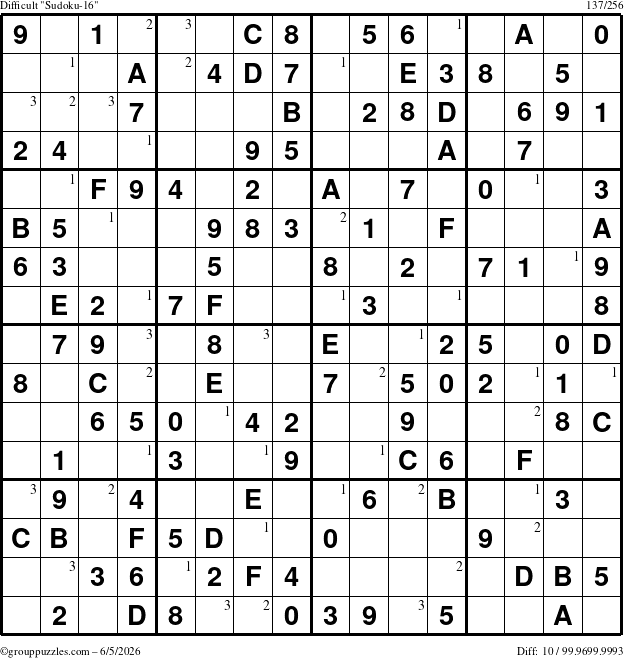 The grouppuzzles.com Difficult Sudoku-16 puzzle for Friday June 5, 2026 with the first 3 steps marked