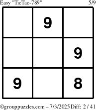 The grouppuzzles.com Easy TicTac-789 puzzle for Thursday July 3, 2025