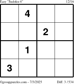 The grouppuzzles.com Easy Sudoku-4 puzzle for Thursday July 3, 2025