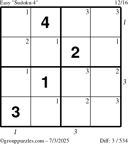 The grouppuzzles.com Easy Sudoku-4 puzzle for Thursday July 3, 2025 with all 3 steps marked