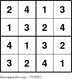The grouppuzzles.com Answer grid for the Sudoku-4 puzzle for Thursday July 3, 2025