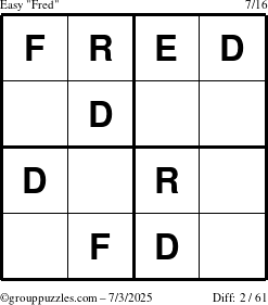 The grouppuzzles.com Easy Fred puzzle for Thursday July 3, 2025