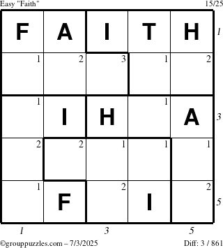 The grouppuzzles.com Easy Faith puzzle for Thursday July 3, 2025 with all 3 steps marked