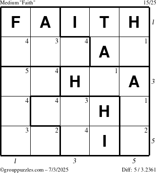 The grouppuzzles.com Medium Faith puzzle for Thursday July 3, 2025 with all 5 steps marked