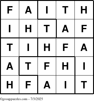 The grouppuzzles.com Answer grid for the Faith puzzle for Thursday July 3, 2025