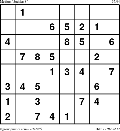 The grouppuzzles.com Medium Sudoku-8 puzzle for Thursday July 3, 2025