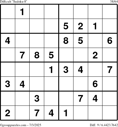 The grouppuzzles.com Difficult Sudoku-8 puzzle for Thursday July 3, 2025