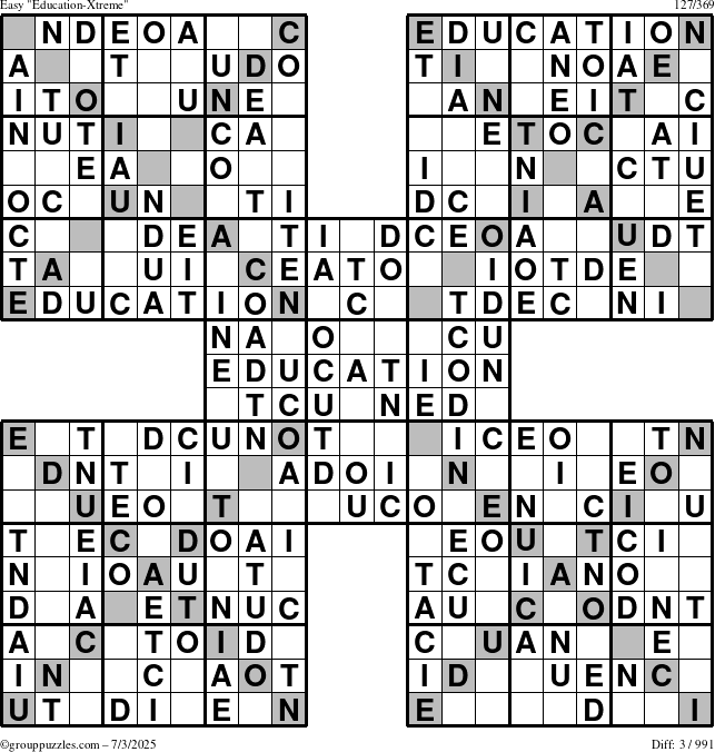 The grouppuzzles.com Easy Education-Xtreme puzzle for Thursday July 3, 2025