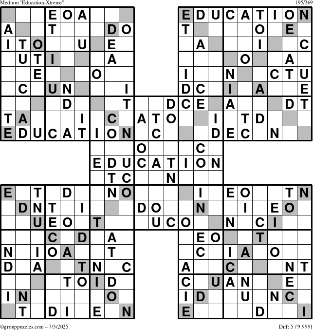 The grouppuzzles.com Medium Education-Xtreme puzzle for Thursday July 3, 2025