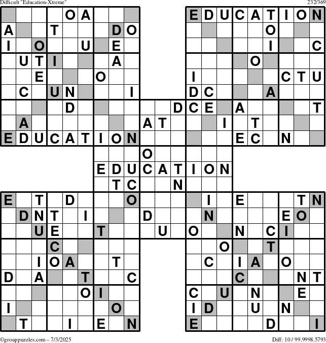 The grouppuzzles.com Difficult Education-Xtreme puzzle for Thursday July 3, 2025