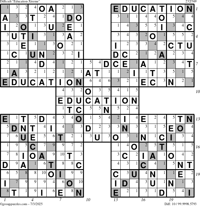 The grouppuzzles.com Difficult Education-Xtreme puzzle for Thursday July 3, 2025 with all 10 steps marked
