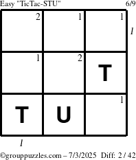 The grouppuzzles.com Easy TicTac-STU puzzle for Thursday July 3, 2025 with all 2 steps marked