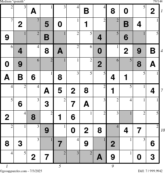 The grouppuzzles.com Medium tpsmith puzzle for Thursday July 3, 2025 with all 7 steps marked