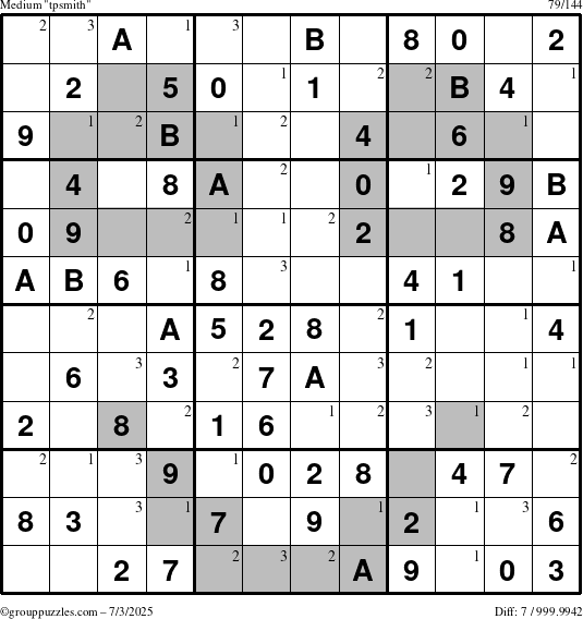 The grouppuzzles.com Medium tpsmith puzzle for Thursday July 3, 2025 with the first 3 steps marked