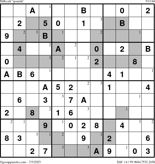 The grouppuzzles.com Difficult tpsmith puzzle for Thursday July 3, 2025 with the first 3 steps marked