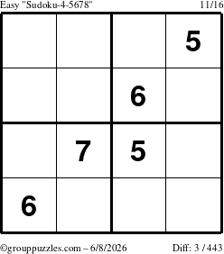 The grouppuzzles.com Easy Sudoku-4-5678 puzzle for Monday June 8, 2026