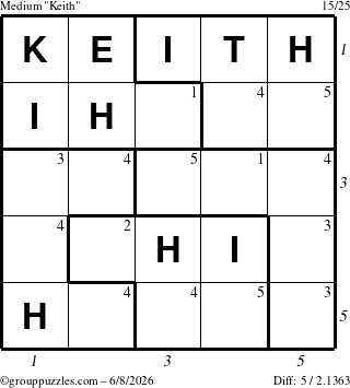 The grouppuzzles.com Medium Keith puzzle for Monday June 8, 2026 with all 5 steps marked