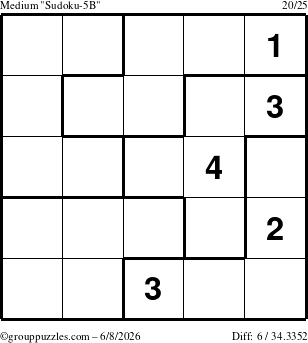The grouppuzzles.com Medium Sudoku-5B puzzle for Monday June 8, 2026