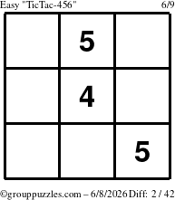 The grouppuzzles.com Easy TicTac-456 puzzle for Monday June 8, 2026
