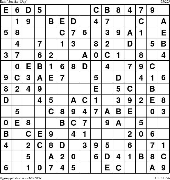 The grouppuzzles.com Easy Sudoku-15up puzzle for Monday June 8, 2026
