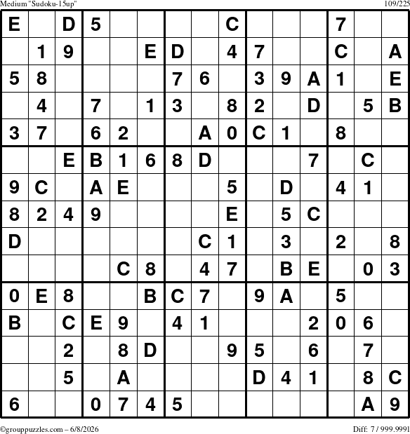 The grouppuzzles.com Medium Sudoku-15up puzzle for Monday June 8, 2026