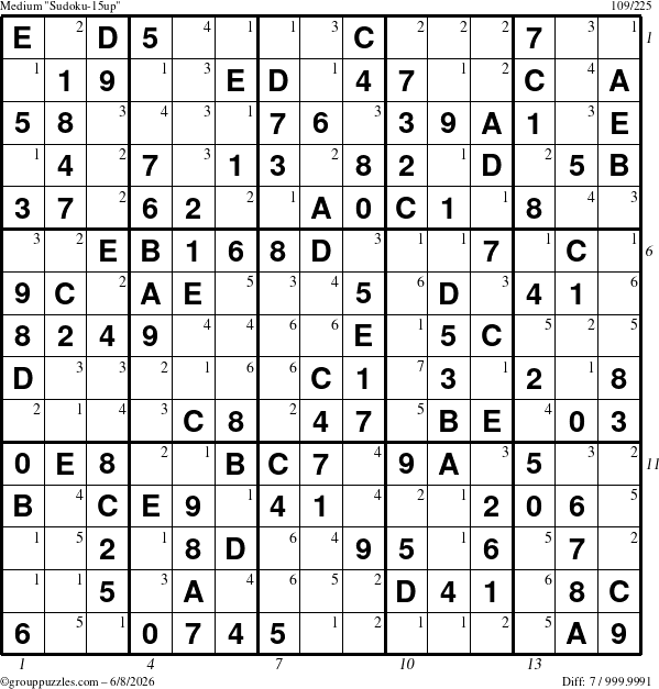 The grouppuzzles.com Medium Sudoku-15up puzzle for Monday June 8, 2026 with all 7 steps marked