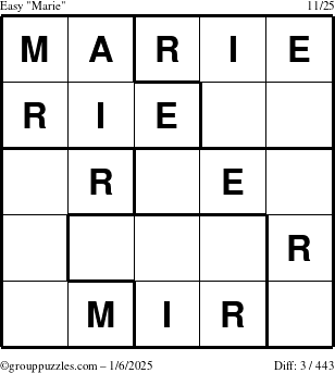 The grouppuzzles.com Easy Marie puzzle for Monday January 6, 2025