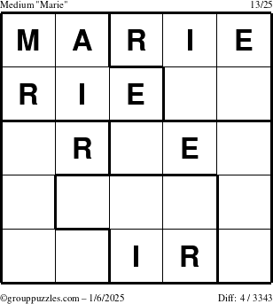 The grouppuzzles.com Medium Marie puzzle for Monday January 6, 2025