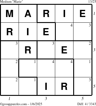 The grouppuzzles.com Medium Marie puzzle for Monday January 6, 2025 with all 4 steps marked